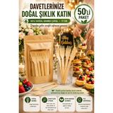 Open City 50'li Doğal Bambu Çatal 17 cm Kullan At Parti Davet Piknik Baby Shower Ikramlık Sunum Seti - Kahverengi - Krem