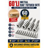 Open City 60'lı Metal Raf Tutucu Pimi ve Beyaz Koruyucu Kapak Dolap Kitaplık Mobilya Raf Destek Seti 120 Parça - Metalik Gri - 60 Adet