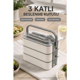 Open City Antrasit 3 Katlı Beslenme Kutusu Çatal Kaşık Dahil Kilitli Kapaklı Taşıma Saplı Yemek Saklama Kabı Seti - 1