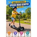 Open City Antrasit Işıklı Müzikli Speedx Road Scooter WX-818 3 Tekerlekli Çocuk Scooterı Geniş Dokulu Taban
