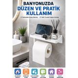 Open City Beyaz Yapışkanlı Raflı Tuvalet Kağıdı Askılığı Delmeden Montaj Banyo Organizer Telefon Rafı Askısı