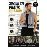 Open City Gri 30X100 cm %100 Pamuk 450 Gsm Spor Havlusu Fitness Gym Boks Tenis Golf Yüz Havlusu Yıkanabilir - 30 x 100 cm