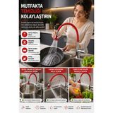 Open City Kırmızı Spiral Musluk Başlığı Çift Fonksiyonlu Esnek Lavabo Batarya Ucu Aparatı 360° Döner