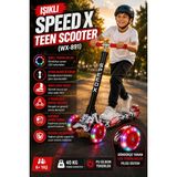 Open City Kırmızı Tekerlekli Işıklı Speedx Teen Scooter WX-891 3 Tekerlekli Ayarlanabilir Gidonlu Çocuk Scooter