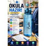 Open City Mavi 1 Litre Suluk Matara Sızdırmaz Kilitli Kapaklı Bpa Içermez Okul Spor Su Şişesi 1000 ml Askılı