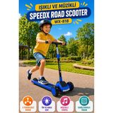 Open City Mavi Işıklı Müzikli Speedx Road Scooter WX-818 3 Tekerlekli Çocuk Scooterı Geniş Dokulu Taban - Mavi - Siyah