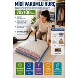 Open City Midi Boy Vakumlu Hurç 70X100 cm 1 Adet Çift Kilitli Vakum Poşeti Nevresim Havlu Saklama Çuvalı - Şeffaf - 70*110
