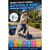 Open City Nova LED Işıklı 3 Tekerlekli Çocuk Scooter Ayarlanabilir Gidonlu Kaymaz Tabanlı 50 kg Mavi