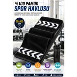 Open City Siyah 30X100 cm %100 Pamuk 450 Gsm Spor Havlusu Fitness Gym Boks Tenis Golf Yüz Havlusu Yıkanabilir - 30 x 100 cm