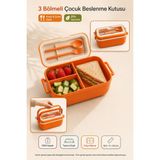 Open City Turuncu 3 Bölmeli Çocuk Beslenme Kutusu Kaşık Çatal Dahil Kilitli Kapaklı Taşıma Saplı Lunch Box - 1