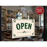 Open Closed Tabelası Çift Taraflı Mdf 15X20CM - Ultra Güçlü Vantuz Hediyeli / Cam Kapı Askı Tabelası - 15x20 cm