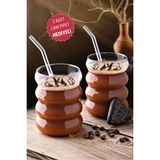 Open Home 2 Adet Boğumlu Model Borosilikat Kokteyl ve Soğuk-Sıcak Kahve Bardağı Pipet 350ML - Beyaz