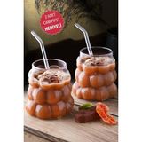 Open Home 2 Adet Üzüm Model Borosilikat Kokteyl ve Soğuk-Sıcak Kahve Bardağı Pipet Hediyeli 350 ml - Beyaz
