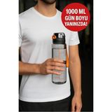 Open Home Concept 1 Litre Siyah Sızdırmaz Damlatmaz Su Matarası 1000 ml Polikarbon Materyal Okul Işyeri Spor Salonu İçin