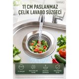 Open Home Concept 11 cm Paslanmaz Çelik Lavabo Süzgeci Mutfak Evye Gider Süzgeci Tıkanıklık Önleyici Ince Çöp Tutucu - 500 ml