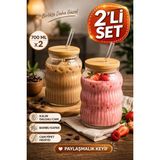 Open Home Concept 2 Adet Bambu Kapaklı Cam Pipet Hediyeli Cam Bardak Smoothie Kahve Detoks Içecek Bardağı 700 ml - 0 - Siyah