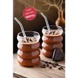 Open Home Concept 2 Adet Boğumlu Model Borosilikat Kokteyl ve Soğuk-Sıcak Kahve Bardağı Pipet 350Ml
