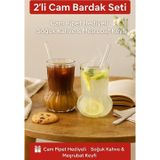 Open Home Concept 2 Adet Premium Cam Bardak Cam Pipet Hediyeli– Soğuk Kahve, Limonata ve Soda Sunumlar 500 ml