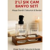 Open Home Concept 2’li Cam Ahşap Standlı Banyo Seti – Sabunluk ve Bardak – 430 ml – Modern Şık Tasarım