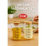 Open Home Concept 2’li Cam Yağlık Sirkelik Seti 200 ml Ölçülü Borosilikat Cam Yağdanlık + Bambu Stand