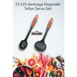 Open Home Concept 2'li Kırmızı Yanmaz Yapışmaz Teflon Servis Seti 220 ° Dayanıklı Kevgir & Makarna Kaşığı