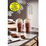 Open Home Concept 2'li Origami Cam Model Borosilikat Soğuk Kahve Kokteyl Meşrubat Bardak 300 Ml-2'li Cam Pipet Hediye