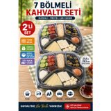 Open Home Concept 2'li Set Tabldot 7 Bölmeli Kapaklı Kahvaltı Seti PET Piknik Ofis Brunch Servis Kabı 29,5cm XL