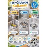 Open Home Concept 2'li Seyyar Paslanmaz Çelik Lavabo Süzgeci 7 cm Gider Filtresi Mutfak Banyo Tıkanma Önleyici - 500 ml