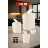 Open Home Concept 3'lü Çöp Kovası, Mutfak, Banyo, Tuvalet, Ofis Çöp Kutusu Krem