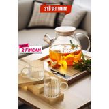 Open Home Concept 3'lü Set 1 Adet Cam Demlik 1000 ml - 2 Fincan 250 ml Takım / Model 1