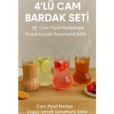 Open Home Concept 4 Adet Premium Cam Bardak Cam Pipet Hediyeli– Soğuk Kahve, Limonata ve Soda Sunumlar 500 ml