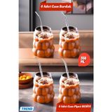 Open Home Concept 4 Adet Üzüm Model Borosilikat Kokteyl Soğuk Sıcak Kahve Meşrubat Bardağı 4 Cam Pipet Hediye 350 ML