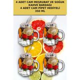 Open Home Concept 4'lü Kavanoz Bardak Pipet Hediyeli Set Model Kokteyl Soğuk Kahve Meşrubat Bardak Seti 350 ml