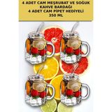 Open Home Concept 4'lü Kavanoz Bardak Pipet Hediyeli Set Model Kokteyl Soğuk Kahve Meşrubat Bardak Seti 450 ml - Şeffaf