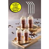 Open Home Concept 4'lü Origami Cam Model Borosilikat Soğuk Kahve Kokteyl Meşrubat Bardak 300 Ml-4'lü Cam Pipet Hediye