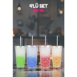 Open Home Concept 4'lü Pipetli Cool Bardaklar, Soğuk Kahve, Meşrubat, Kokteyl Bardakları