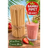 Open Home Concept 50 Adet Bambu Pipet 9mm x 20cm Kalın Smoothie Pipeti Doğal Çevre Dostu