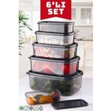 Open Home Concept 6 Lı Dikdörtgen Antrasit Saklama Kabı Seti 300 Ml-500 ml 800 ml 1200 ml 1900 ml 2900 ml