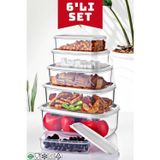 Open Home Concept 6 Lı Dikdörtgen Beyaz Saklama Kabı Seti 300 ml-500 ml 800 ml 1200 ml 1900 ml 2900 ml