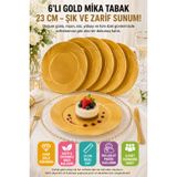 Open Home Concept 6'lı Gold Mika Plastik Tabak 23 cm Kullan At Parti Davet Doğum Günü Nişan Söz Sunum Tabağı Seti PRTPN-010751