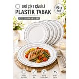 Open Home Concept 6'lı Gümüş Yaldızlı Plastik Tabak 26 Cm Porselen Görünümlü Kullan At Parti Davet Servis Tabağı KLNT-KP-PL-26SLV_PK