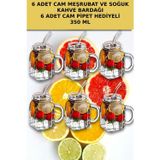 Open Home Concept 6'lı Kavanoz Bardak Pipet Hediyeli Set Model Kokteyl Soğuk Kahve Meşrubat Bardak Seti 350 ml