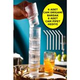Open Home Concept 6'lı Origami Cam Model Borosilikat Kokteyl Meşrubat Bardak Seti 300 ml - 6 Adet Cam Pipet Hediyeli