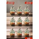 Open Home Concept 9'lu Kavanoz Bardak 9'lu Pipet Hediyeli Set Model Kokteyl Soğuk Kahve Meşrubat Bardak Seti 350 ml