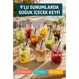 Open Home Concept 9'lu Kavanoz Bardak 9'lu Pipet Hediyeli Set Model Kokteyl Soğuk Kahve Meşrubat Bardak Seti 450 ml