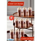 Open Home Concept 9'lu Origami Cam Model Borosilikat Soğuk Kahve Kokteyl Meşrubat Bardak 300 Ml-9 Cam Pipet Hediye