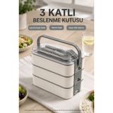 Open Home Concept Antrasit 3 Katlı Beslenme Kutusu Çatal Kaşık Dahil Kilitli Kapaklı Taşıma Saplı Yemek Saklama Kabı Seti NNDY-3KANT