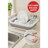 Open Home Concept Katlanabilir Gri-Beyaz Bulaşıklık, Drenaj Delikli, Kaşıklıklı, Geniş Kapasiteli, Kamp ve Mutfak Kullanımı İçin Uygun
