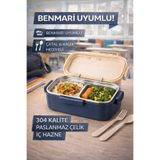 Open Home Concept Lacivert Benmarili Paslanmaz Çelik Yemek Kabı 2 Bölmeli Beslenme Kabı Saklama Kabı Lunch Box