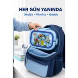 Open Home Concept Mavi Dinozor Çocuk Beslenme Kutusu 6 Bölmeli Kilitli Saplı Okul Piknik Yemek Saklama Kabı Renkli Set